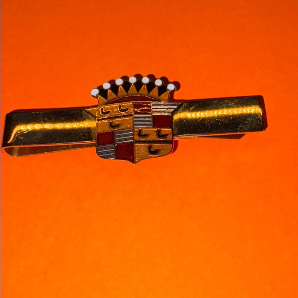Vintage Cadillac Gold Tone and Red Crest Money Clip